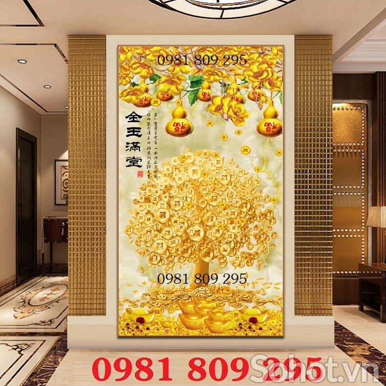 Gạch tranh cây kim tiền cao cấp