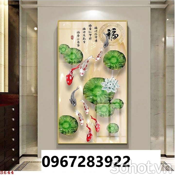 Tranh gạch trang trí cá chép hoa