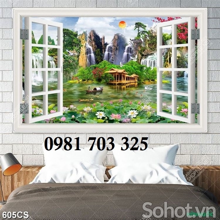 Gạch tranh 3D cửa sổ ốp tường