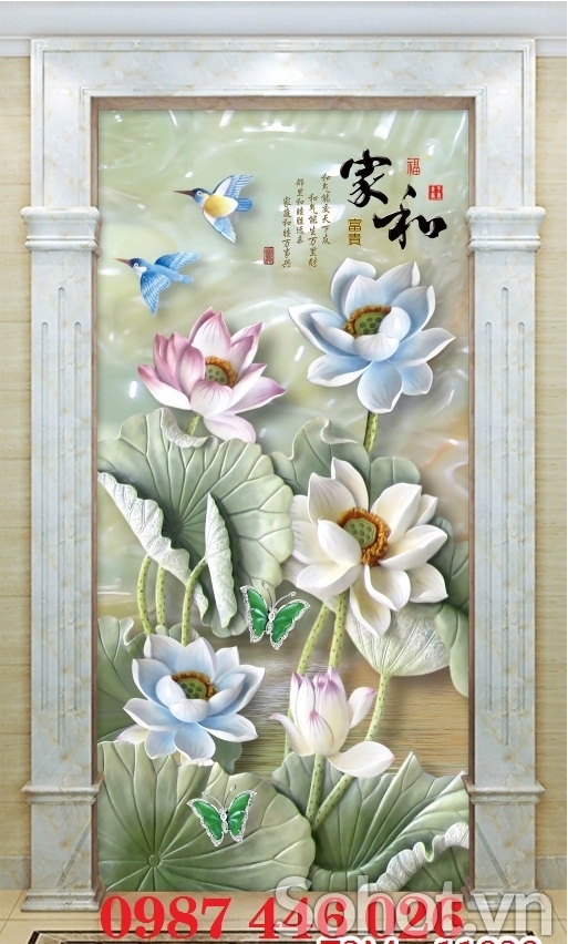 Tranh gạch men hoa sen ngọc bích HP97273