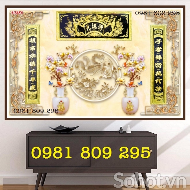 Gạch 3d phòng thờ phúc lộc thọ