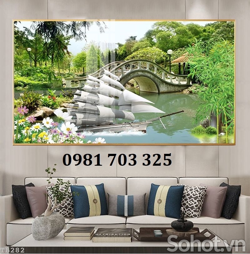 Gạch tranh phong thủy thuyền buồm 3D