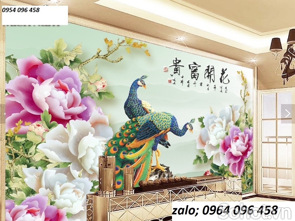 Tranh gạch chim công 3d - gạch tranh 3d ốp tường - HNNN8