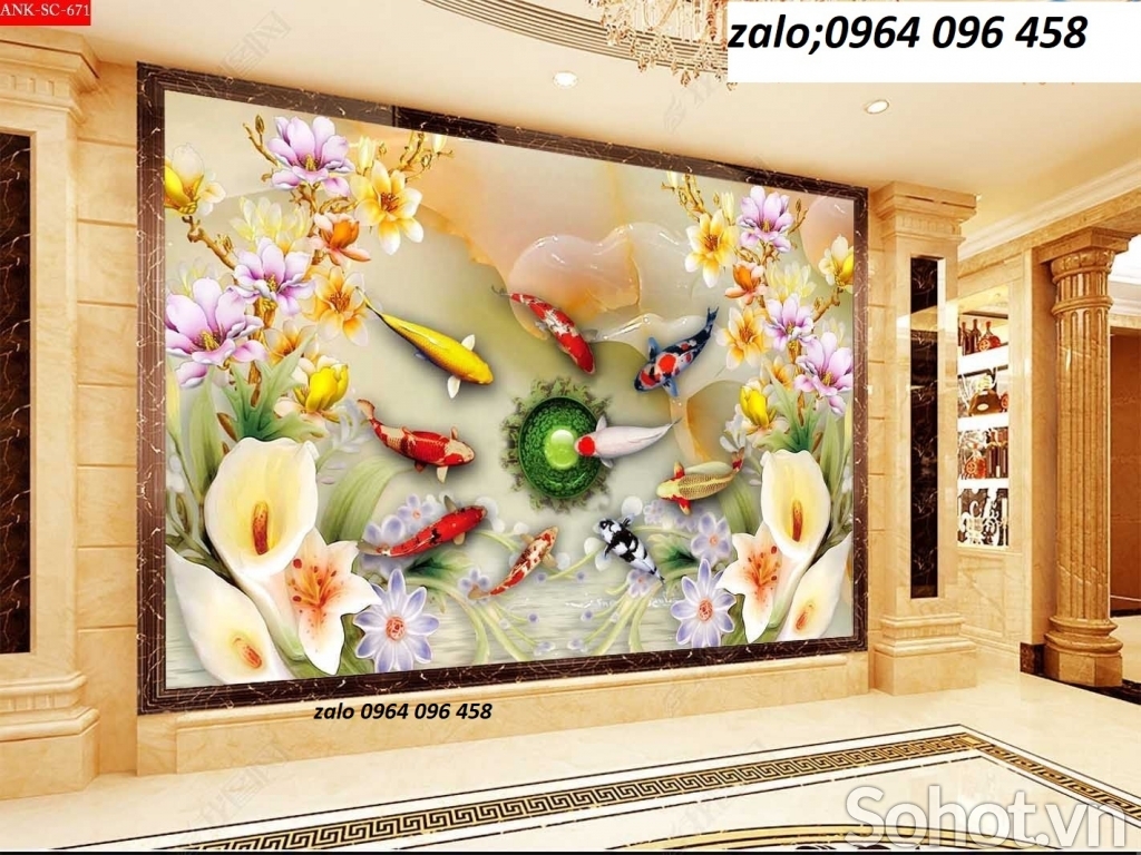 Tranh gạch 3d phong thủy cá chép - KDC433