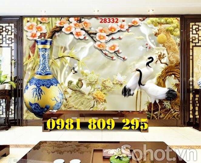 Tranh 3d chim hạc, gạch ốp tường 3d