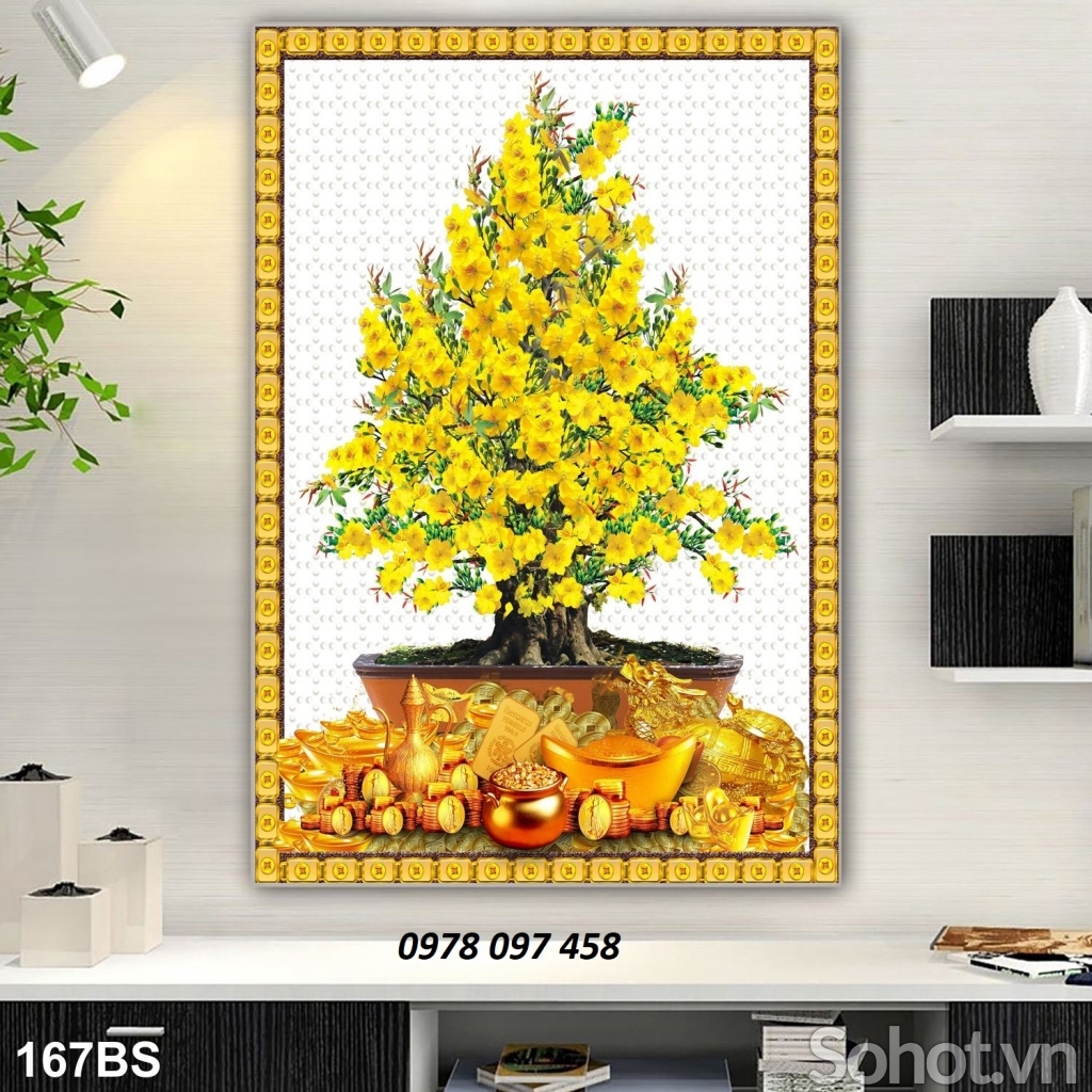 Bức tranh hoa mai vàng đón xuân .