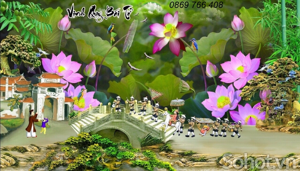 Tranh gạch 3d hoa sen