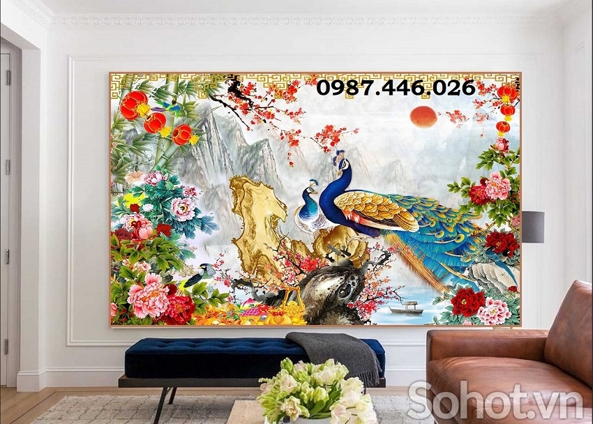 Gạch 3d tranh chim công ốp tường HP9272