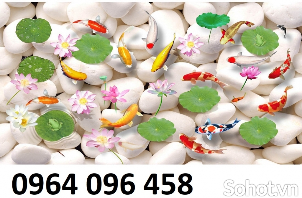 gạch tranh 3d ốp tường cá chép phong thủy - HS1