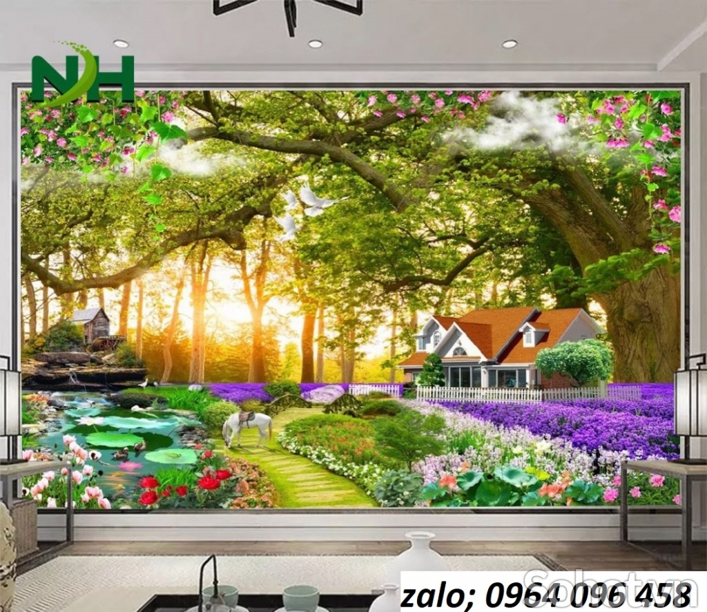 Tranh gạch 3d phong cảnh rừng cây - MNM90