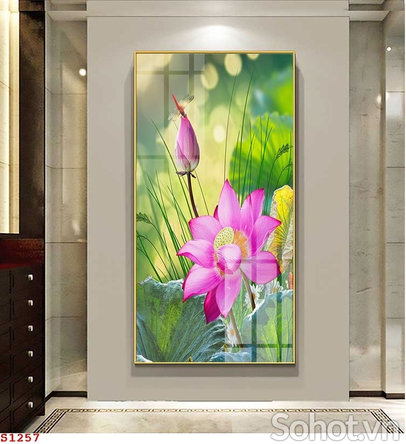 Gạch tranh 3d hoa sen trang trí