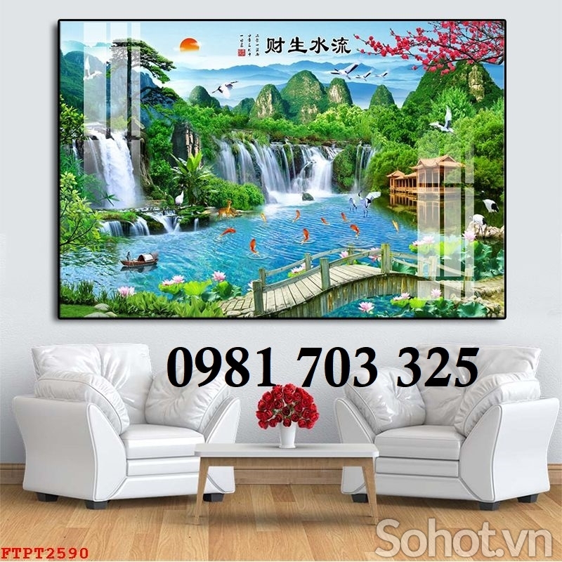 Tranh gạch 3D thác nước hữu tình