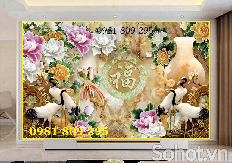 Tranh gạch men chim hạc ngọc
