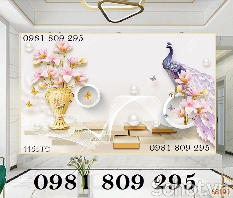 Tranh gạch 3d ốp tường chim công