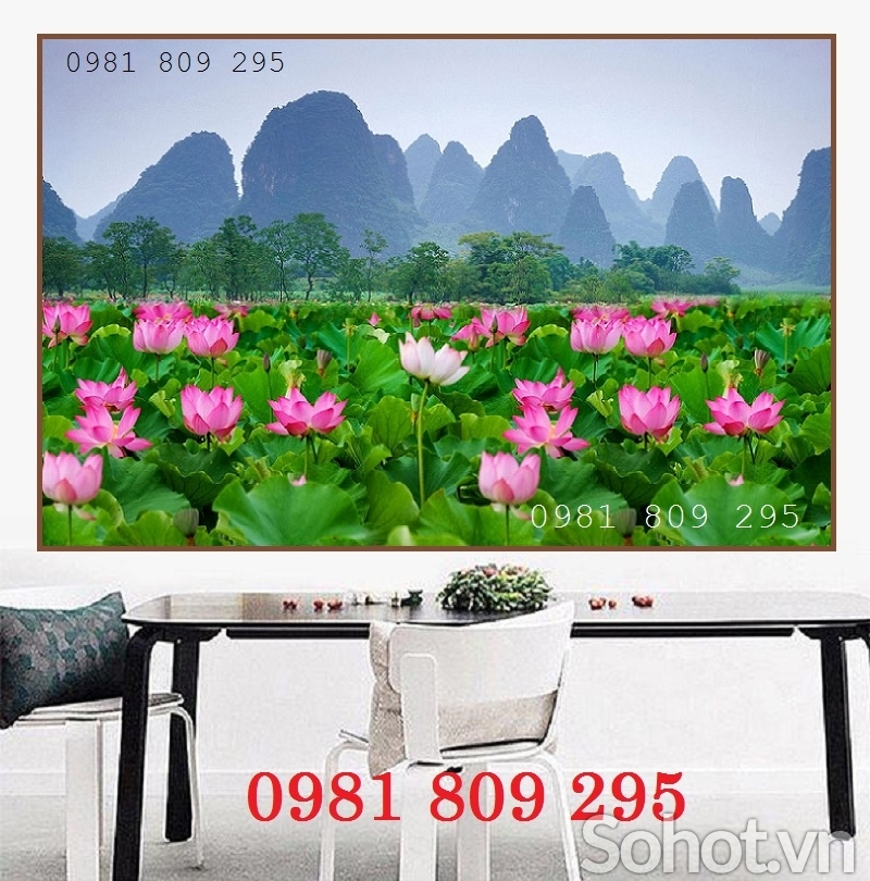 Tranh gạch ốp tường , gạch 3d hoa sen hồ sen