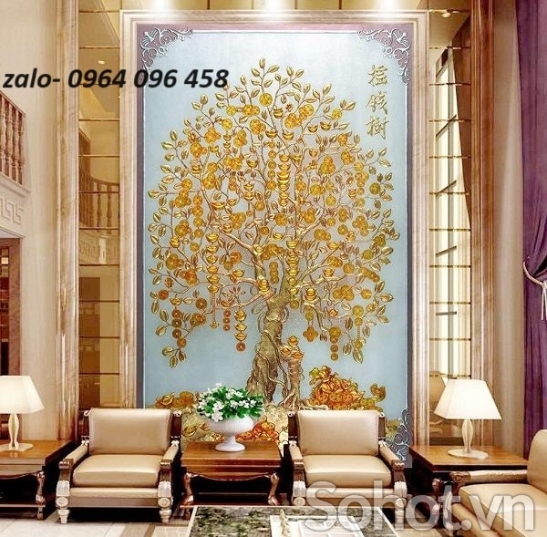 Tranh gạch 3d cây tiền vàng - SCXV44