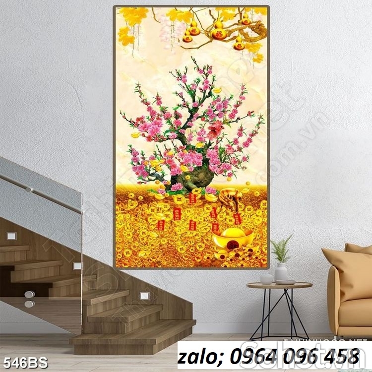 Tranh hoa đào thanh gạch 3d hoa đào - BVV3