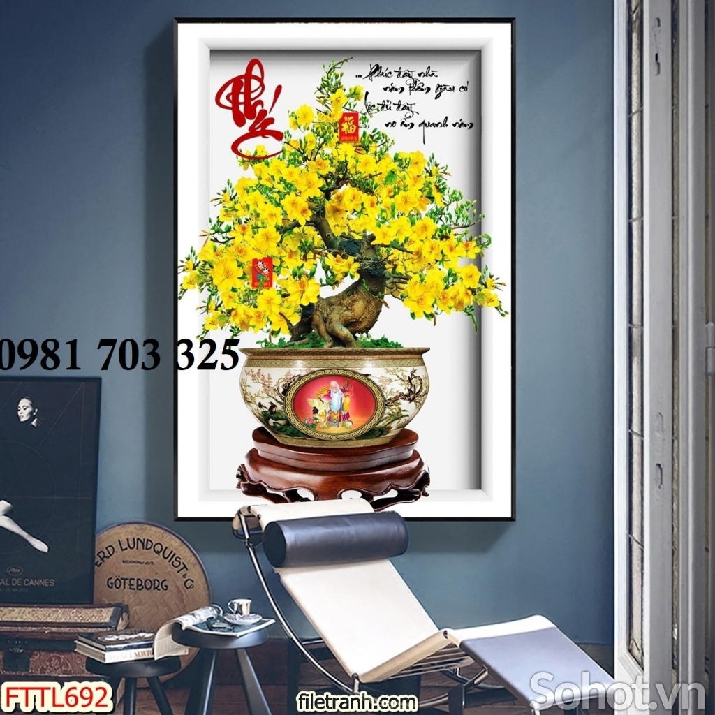 Tranh gạch hoa mai vàng trang trí tường