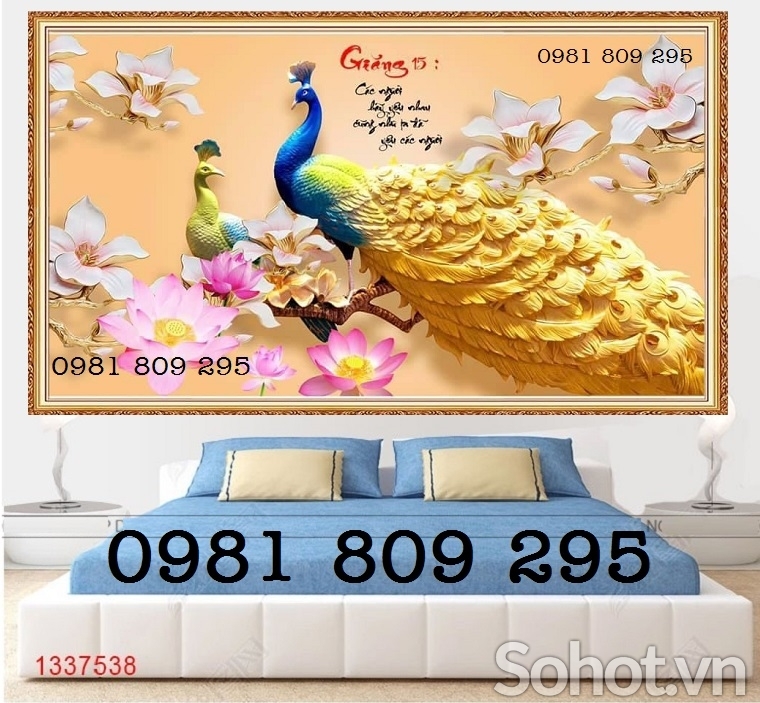 tranh gạch chim công sứ ngọc 3d ốp phòng ngủ