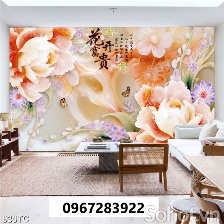 Tranh gạch trang trí 3d hoa mẫu đơn
