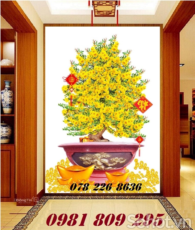 Mẫu tranh 3d hoa mai - gạch trang trí