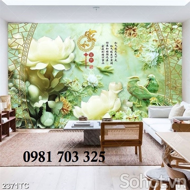 Tranh gạch hoa mẫu đơn 3D trang trí