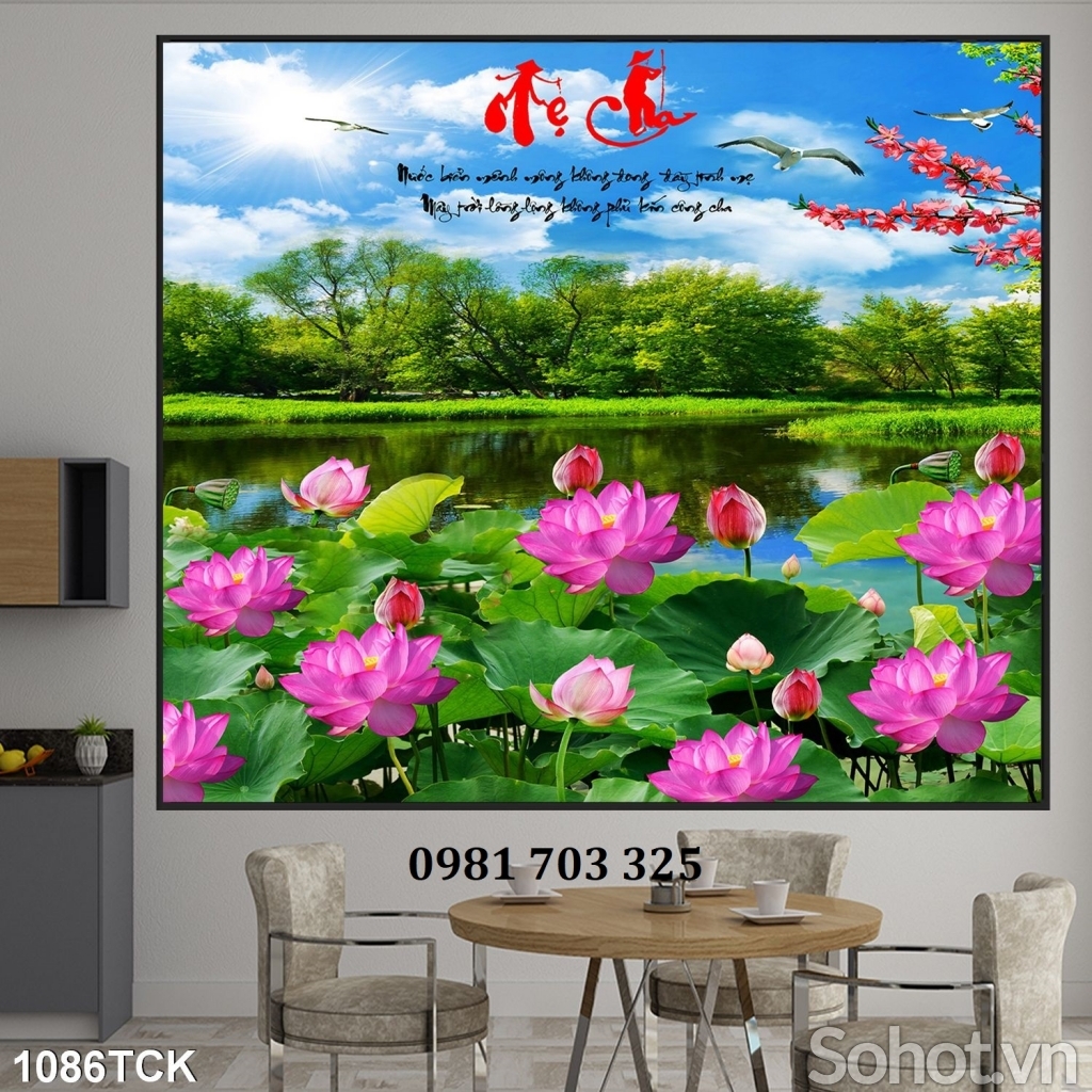 Tranh hoa sen phong thủy, gạch tranh ốp tường