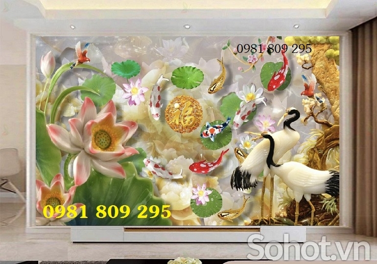 Mẫu gạch ốp tường 3d chim hạc