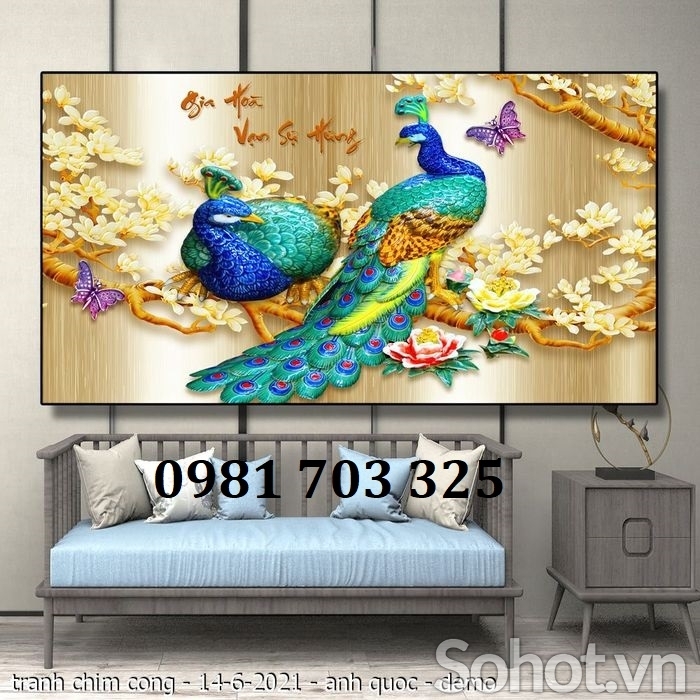 Gạch tranh 3d chim công sang trọng
