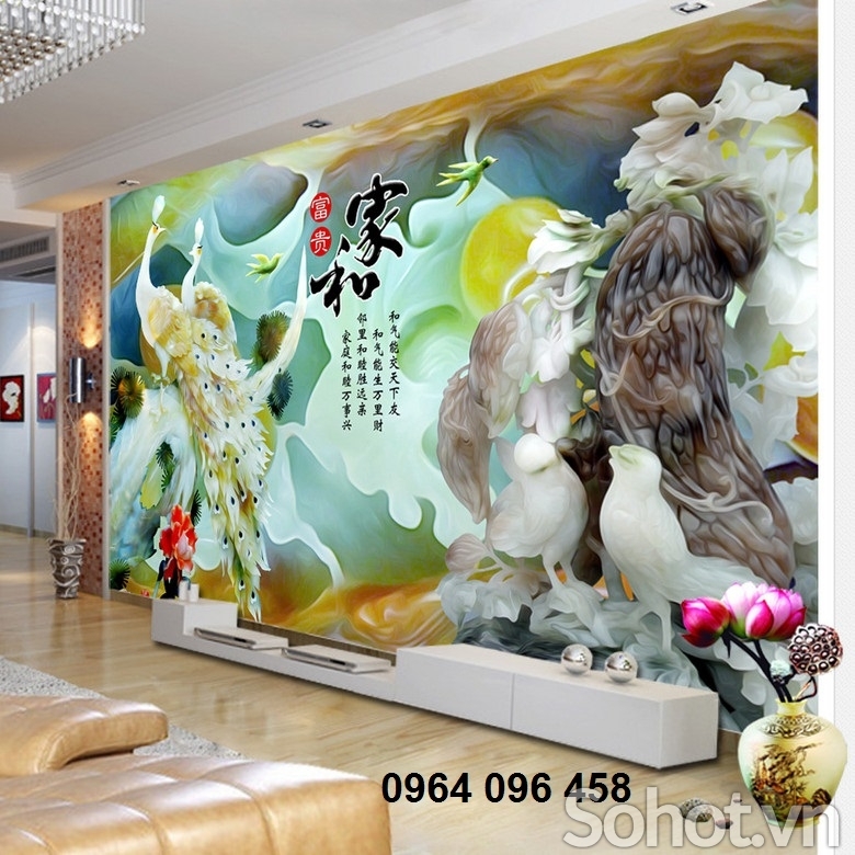 Tranh gạch 3d ốp tường tranh chim công - QSX54