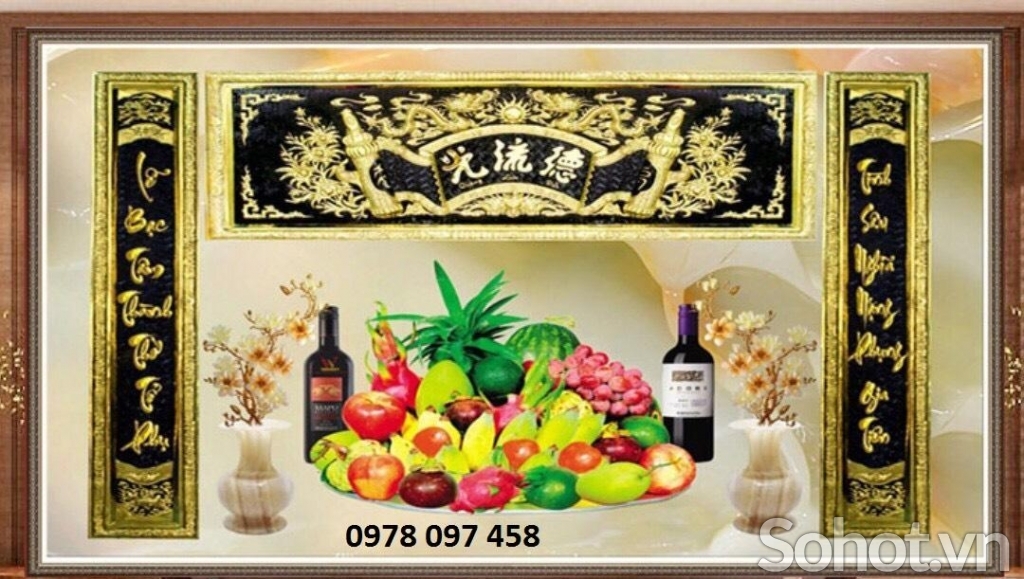 Gạch tranh 3D - phòng thờ gia tiên