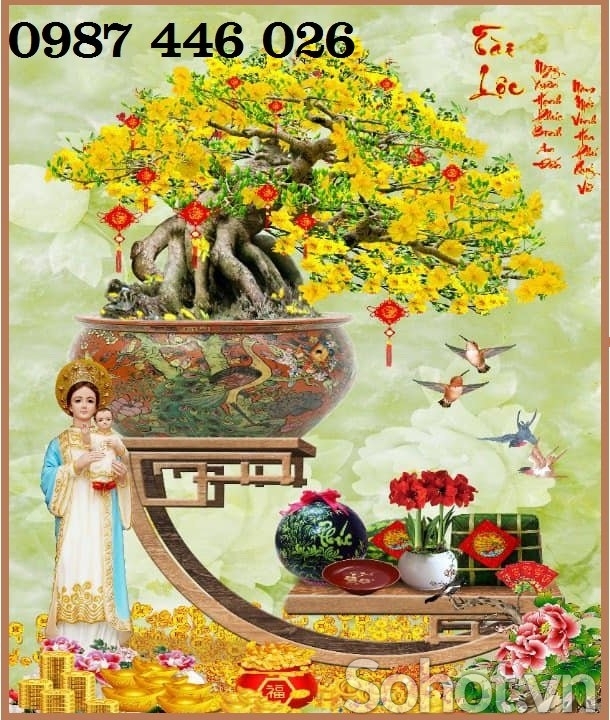 Tranh gạch hoa mai vàng 3d