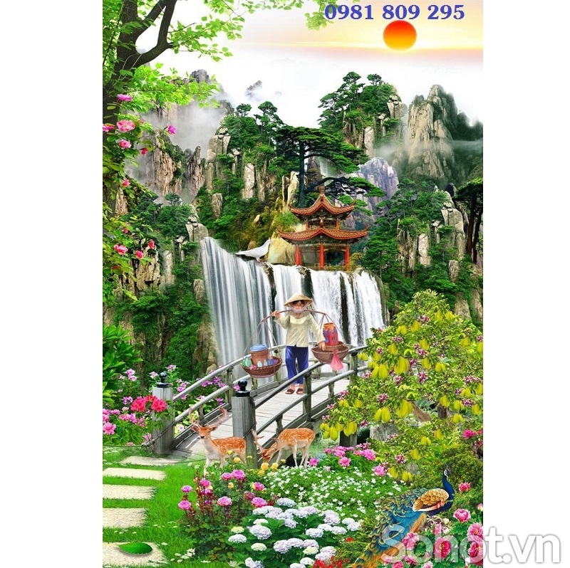 Tranh gạch , gạch ốp tường 3d cảnh khổ dọc
