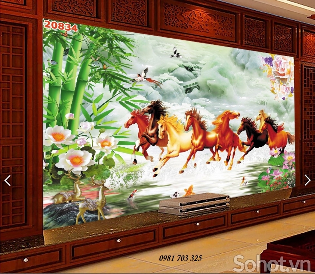 Tranh 8 con ngựa- gạch tranh bát mã