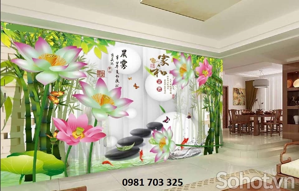 Gạch tranh ốp tường- tranh hoa sen