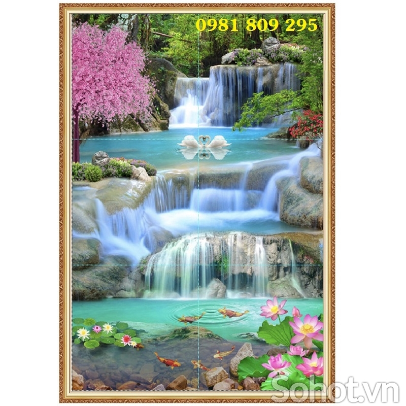 Tranh gạch men 3d phong cảnh thác nước - sơn thủy HP846