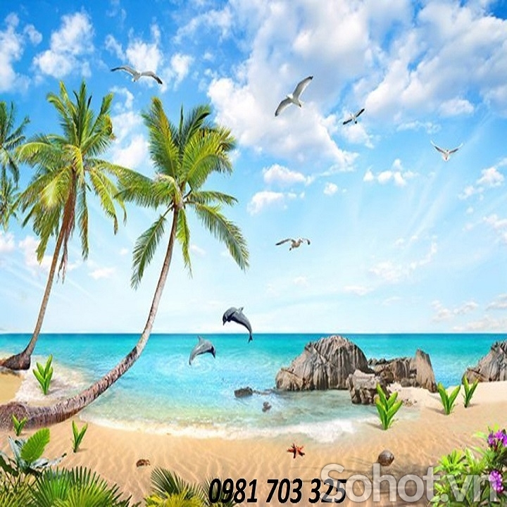 Tranh gạch 3D bãi biển đẹp