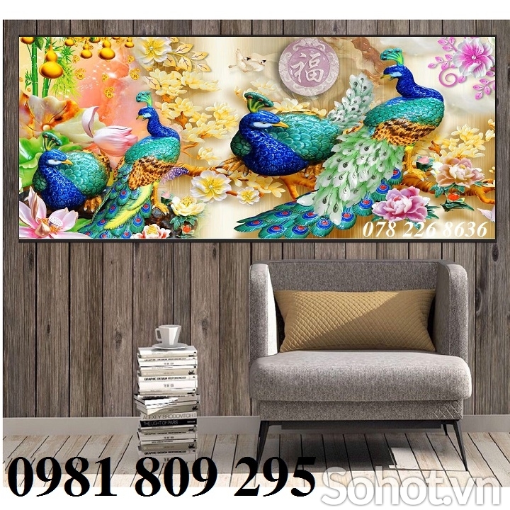 Tranh gạch men - tranh 3d chim công