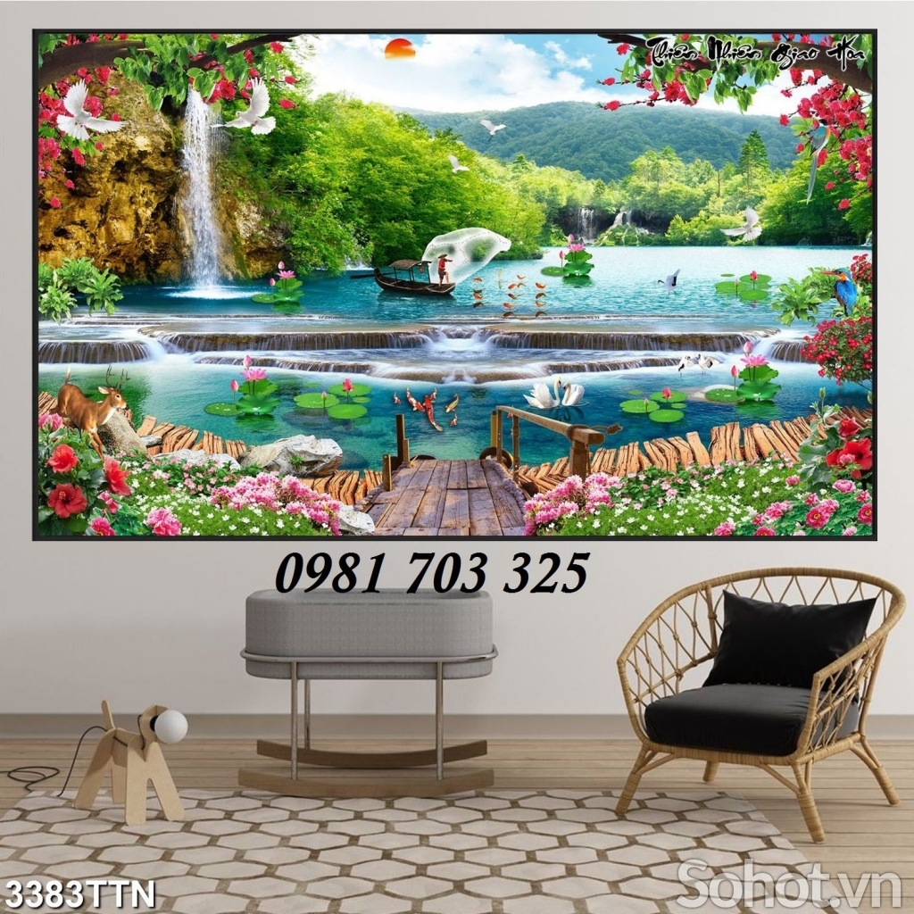 Gạch tranh phong cảnh thác nước 3D ốp tường