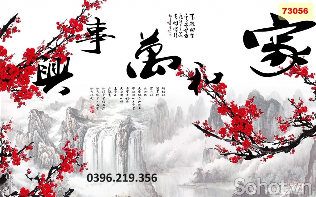 gạch tranh hoa đào 3D trang trí