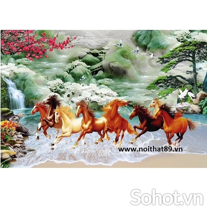 Tranh gạch men họa tiết 8 chú ngựa