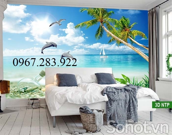 Tranh cảnh đại dương xanh ốp tường trang trí- Tranh 5D