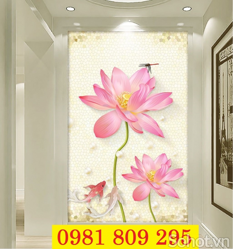 Tranh gạch 3d tường hoa khổ đứng