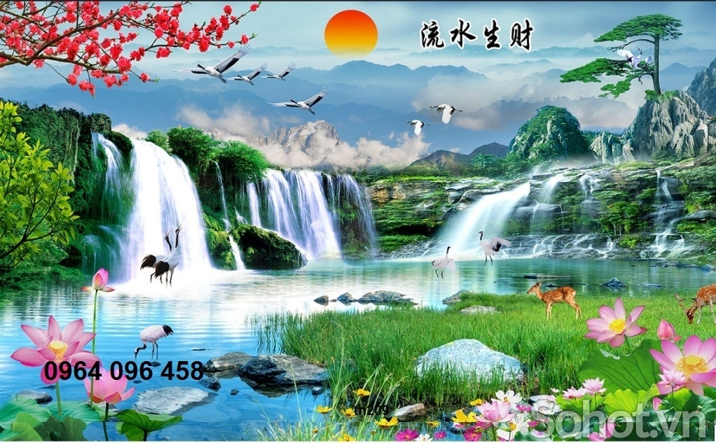 Tranh sơn thủy hữu tình - tranh gạch 3d ốp tường - NGDX44