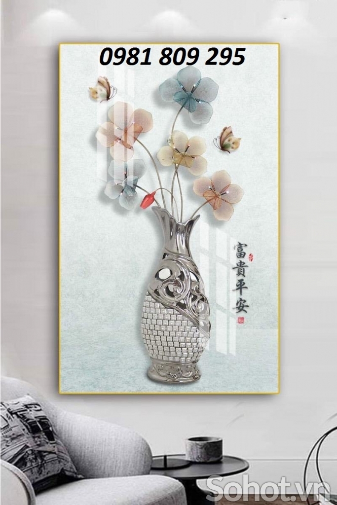 Gạch 3d ốp tường bình hoa