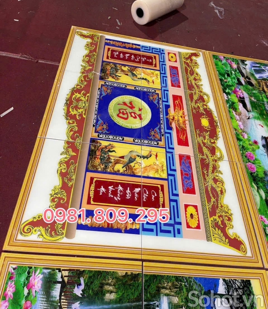 Mẫu tranh gạch phòng thờ 3d gia tiên