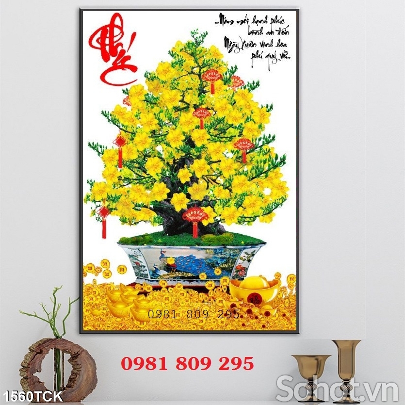 Gạch tranh 3d cây mai vàng, hoa mai  HP6664