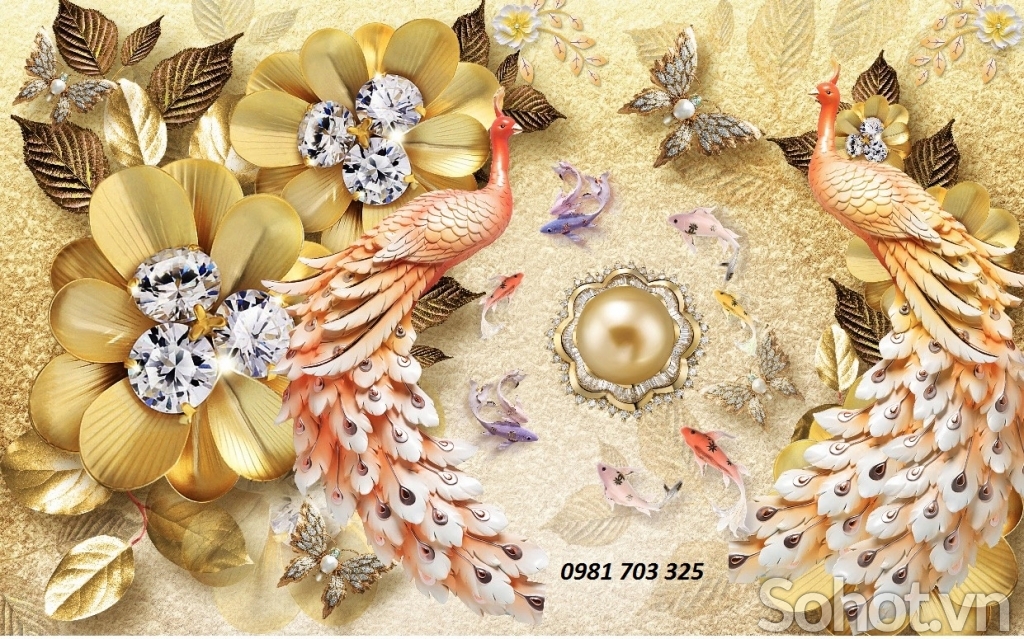 Gạch tranh ốp tường- tranh chim công