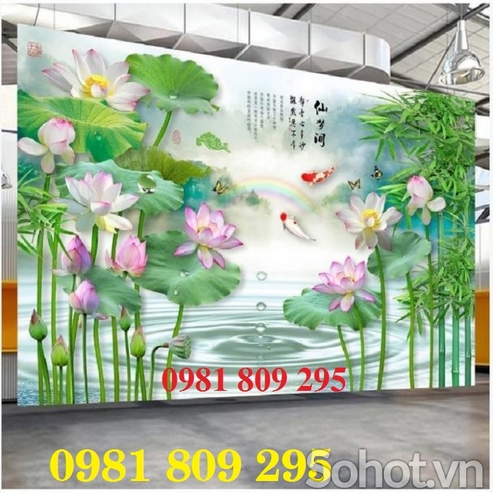 Gạch tranh 3d ốp tường hoa sen