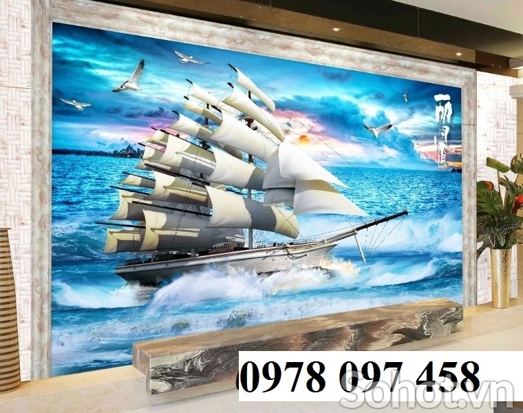 Gạch tranh 3d - thuyền buồm